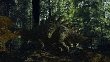 a dark forest with lots of trees and leaves on the ground