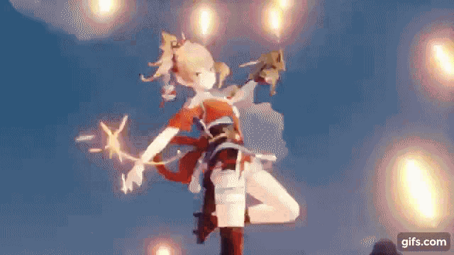 a girl is flying through the air in a video game while holding a sword .
