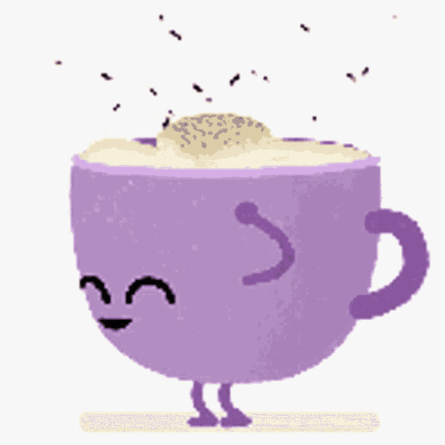 a cartoon illustration of a cup of coffee with a face and legs .