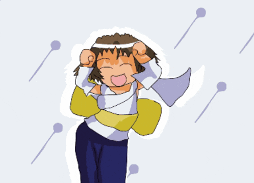 a cartoon drawing of a person with a white headband