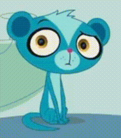 a blue cartoon character with big eyes is sitting on a blue surface