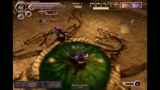a screenshot of a video game shows a purple monster being attacked