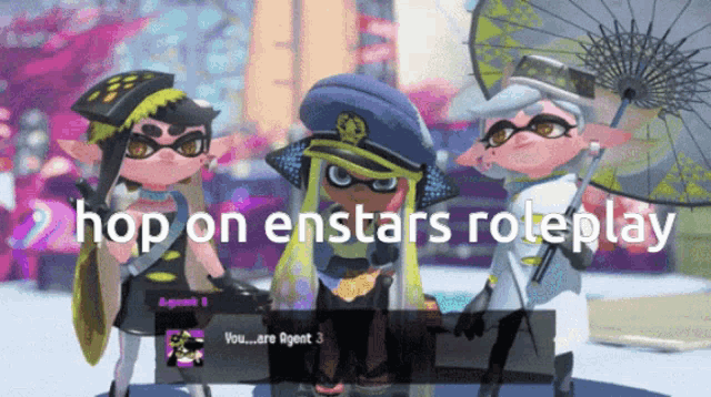 a screenshot of a video game with the words hop on enstars roleplay at the top