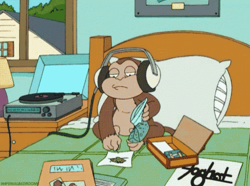 a cartoon of a monkey wearing headphones and smoking a cigarette