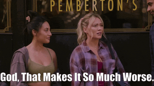two women standing in front of a pemberton 's restaurant