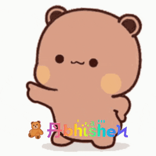 a cartoon teddy bear is standing next to a teddy bear and waving at the camera .