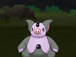 a cartoon pig with a black spot on its head is standing in the grass