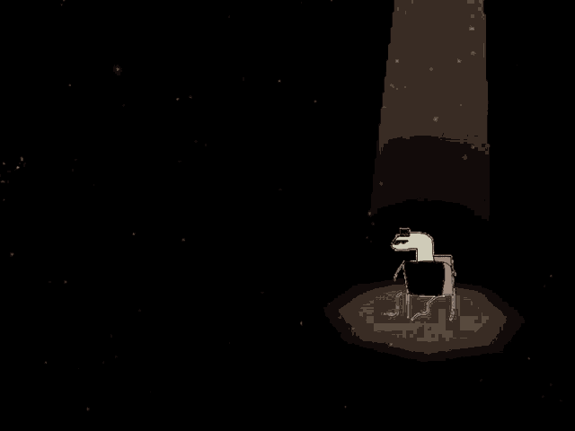a cartoon drawing of a person sitting in a chair in a dark room
