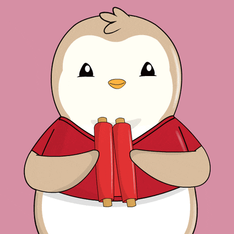 a cartoon penguin is holding a red banner that says happy new year