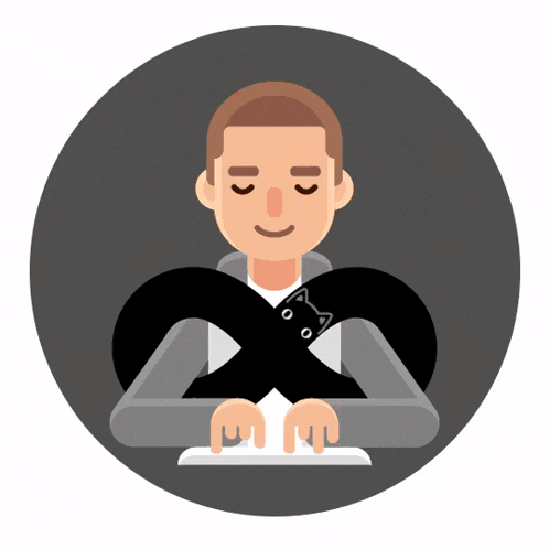 an illustration of a man with a black cat on his shoulder