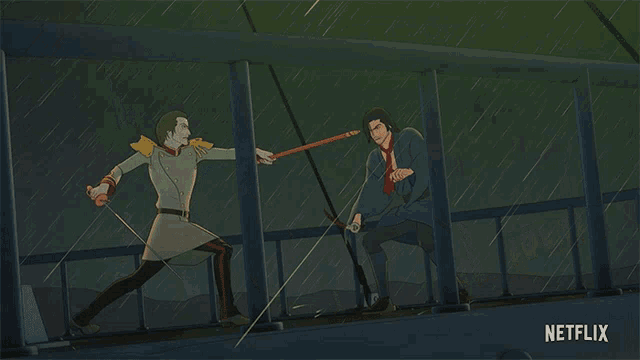 an advertisement for netflix shows a man walking up stairs in the rain