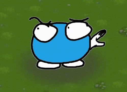 a cartoon character with a blue body and white arms