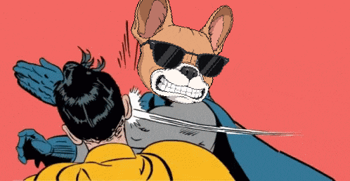 a cartoon of a dog wearing sunglasses being punched by a man