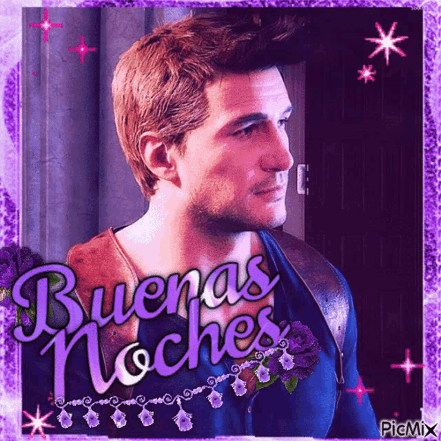 a picture of a man with the words buenas noches on the bottom