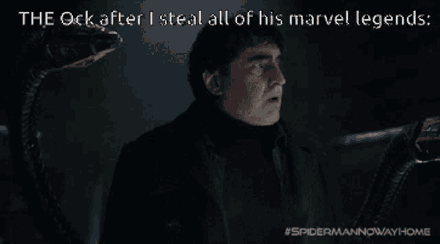 an advertisement for spider man now way home shows a man being attacked by octopus