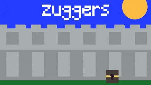 a pixel art of a man and a treasure chest with the words zugger 's on the top