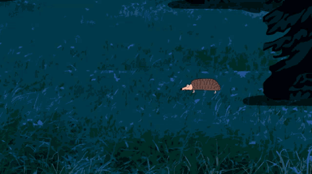 a cartoon drawing of a hedgehog eating grass