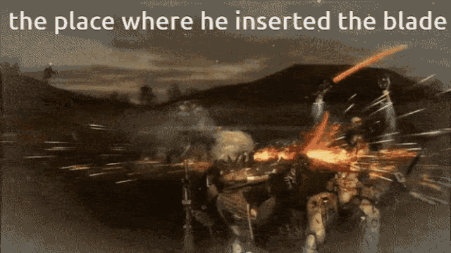 the place where he inserted the blade is shown in a cartoon