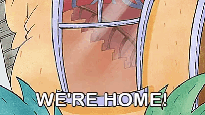 a cartoon drawing of a house with the words we 're home on it