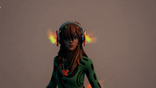 a girl wearing headphones has a red heart shaped balloon above her head