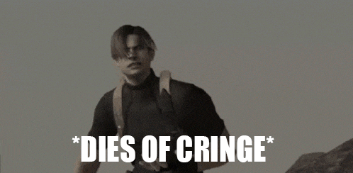 a man is kneeling down in a field with the words `` dies of cringe '' .