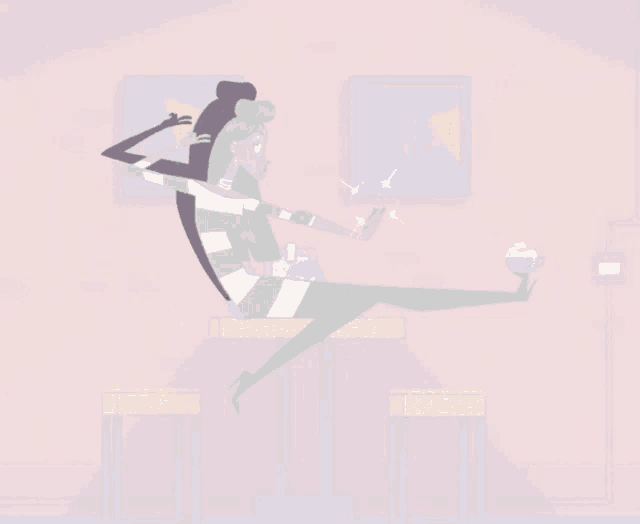 a cartoon of a woman sitting at a table