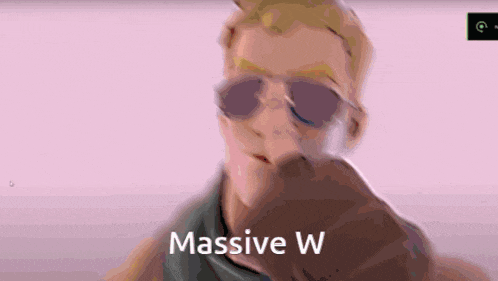 a man wearing sunglasses is being touched by a hand that says " massive w "