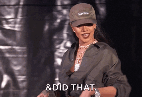 a woman wearing a supreme hat says " and did that "