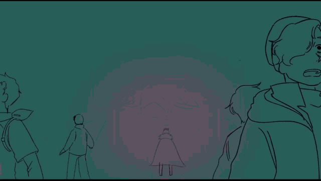 a drawing of a person with their arms outstretched against a pink and green background .