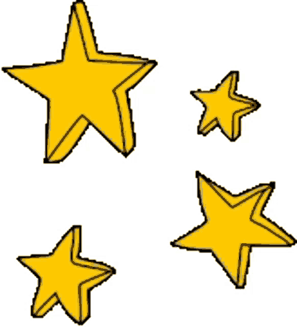 four yellow stars on a white background with a black outline