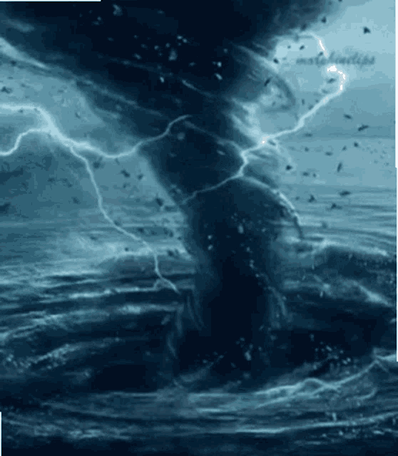 a painting of a tornado coming out of the water