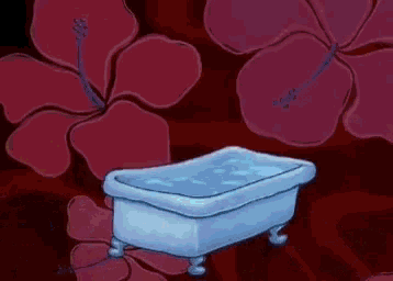 a cartoon of a bathtub filled with water and flowers .