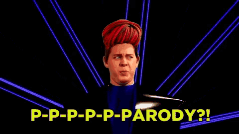a man with red hair is making a funny face and the words parody are above him .