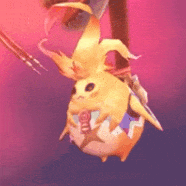 a cartoon character is hanging from a rope with a sword in its mouth .