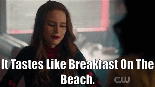 a woman says it tastes like breakfast on the beach in front of another woman