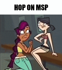 two cartoon girls are sitting next to each other and the caption says hop on msp .