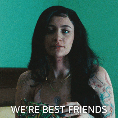 a woman says we 're best friends in a green background
