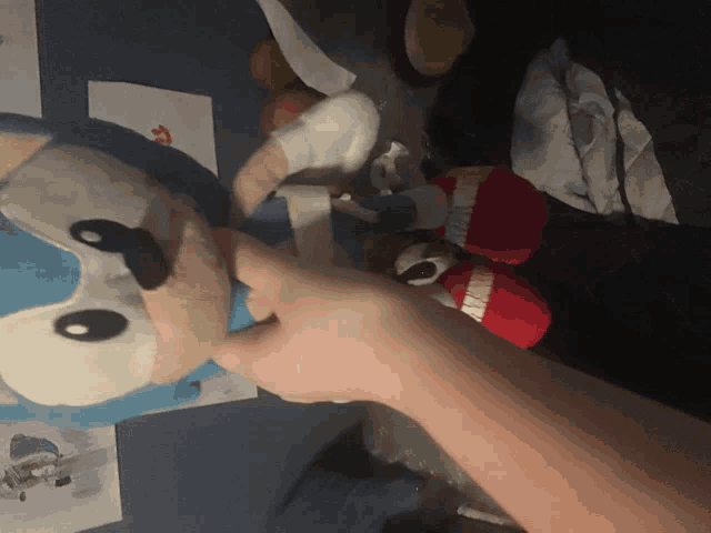 a person is holding a stuffed animal that says ' sonic the hedgehog ' on it