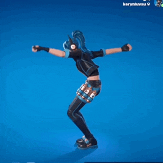 a girl with blue hair is dancing in a video game .