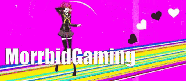 a girl is dancing in front of a pink background with the words morbid gaming