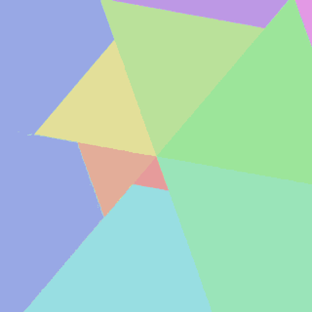a rainbow colored background with a yellow triangle in the center