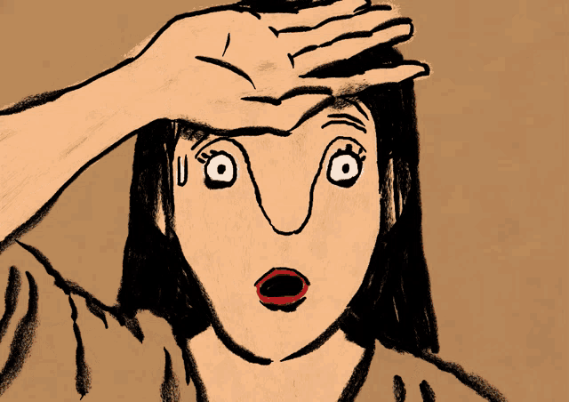 a cartoon drawing of a woman with a surprised look on her face