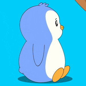 a blue and white penguin with a brown hat on its head