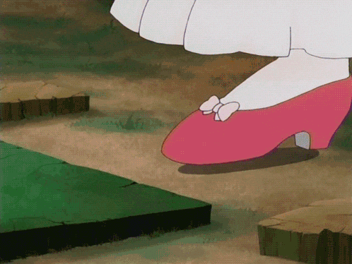 a cartoon of alice in wonderland wearing a pair of red shoes