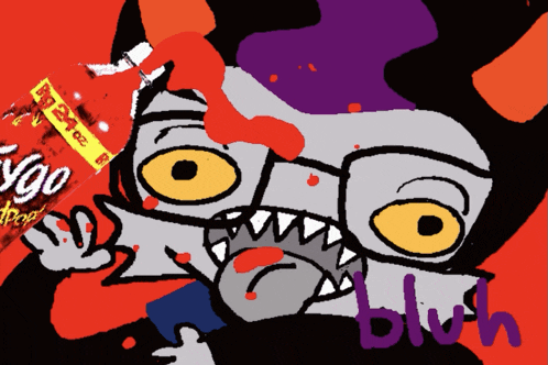 a drawing of a monster holding a bottle of mango tango sauce