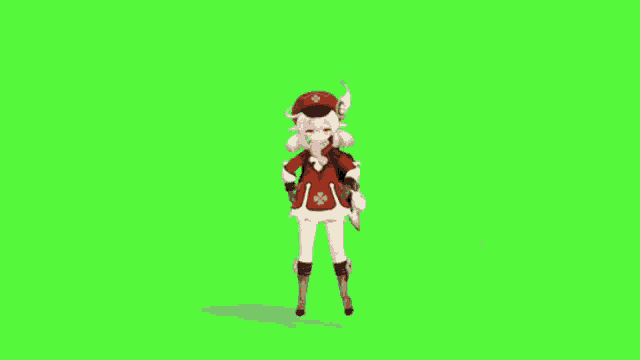 a cartoon girl with horns is standing on a green screen .