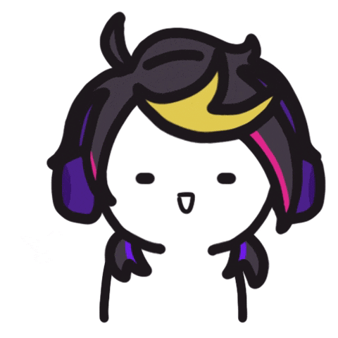 a drawing of a person with purple hair and a yellow stripe