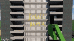 a screenshot of a building that says ' minecraft ' on the front
