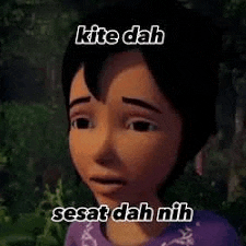 a cartoon girl with a sad look on her face and the words kite dah sesat dah nih .