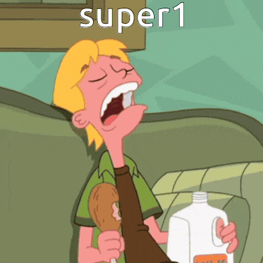 a cartoon of a man holding a chicken and a bottle of milk with super1 written on it